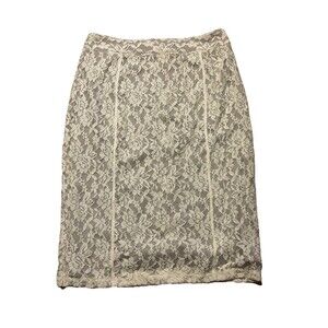 EDGE by Jen Rade Lace Pencil Skirt Women’s Size 12 Cream Overlay Lined